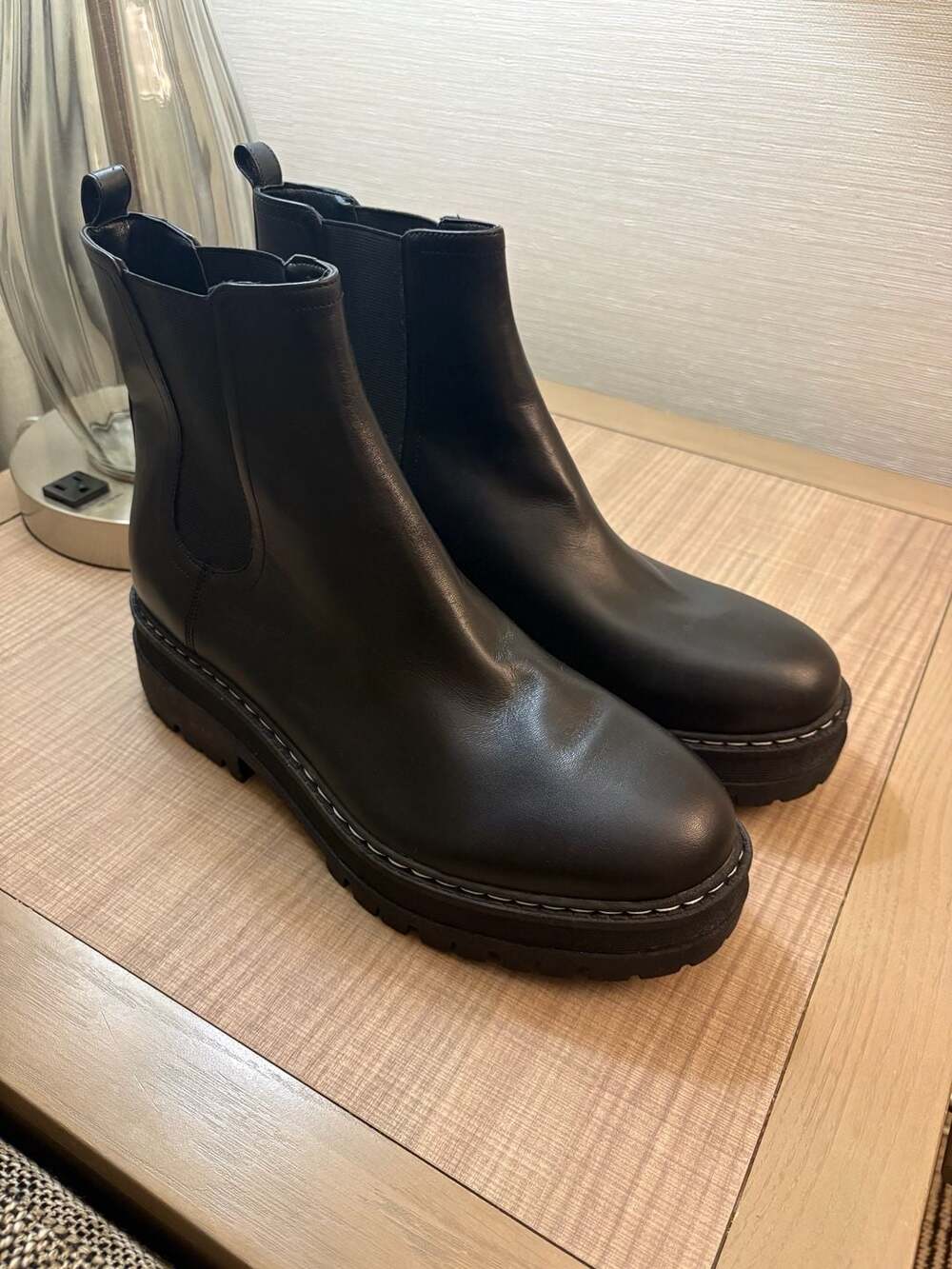 Marc Fisher Padmia Black Leather Chelsea Lug Sole Boots